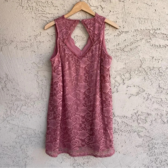 Francesca's Dusty Rose Lace Cut Out Mini Dress Sweet & Chic Size Medium - Picture 8 of 9